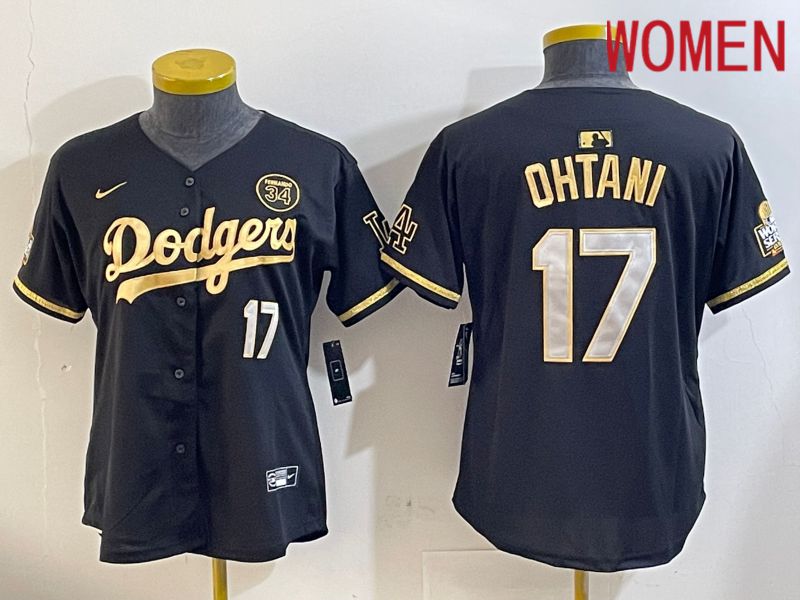 Women Los Angeles Dodgers #17 Ohtani Black Gold Fashion Nike 2024 MLB Jersey style 11201